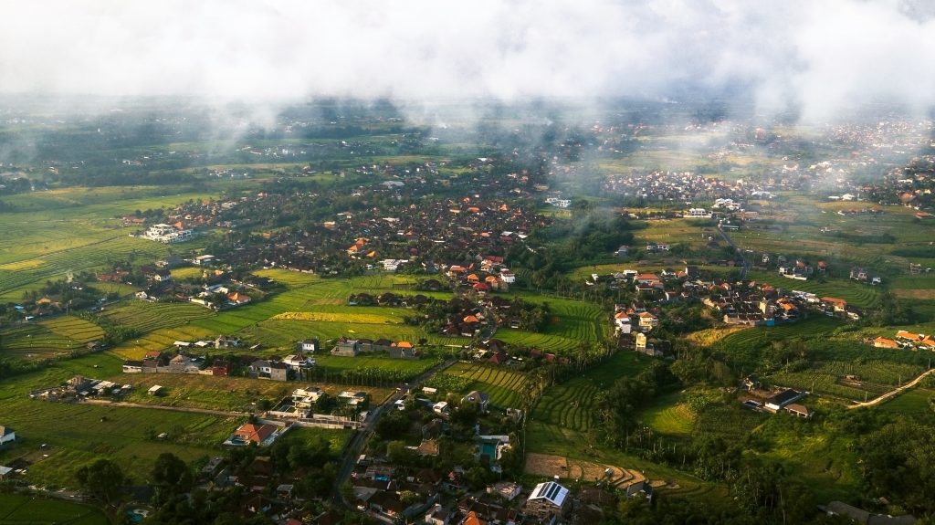 Una vista aérea de las plantaciones de Arroz en Canggu